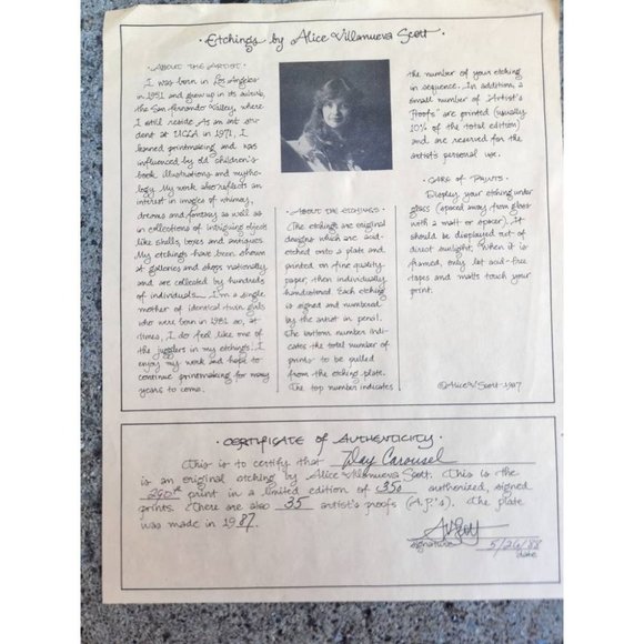 Vintage Nursery Day & Night Carousel Matted Limited Edition Etchings Signed - Picture 7 of 9